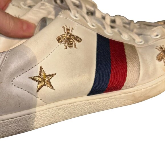 gucci classic embroidered gold bees red green stripe sneakers 9 1/2 - Picture 3 of 10